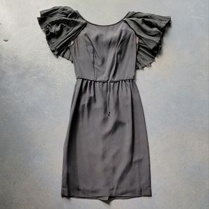 Vintage Black Flutter Sleeve Wiggle Dress
